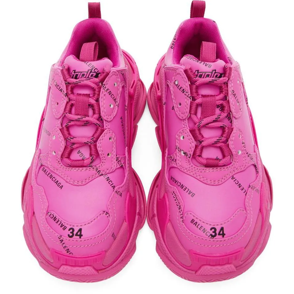 Balenciaga Pink Allover Logo Triple S Sneakers
