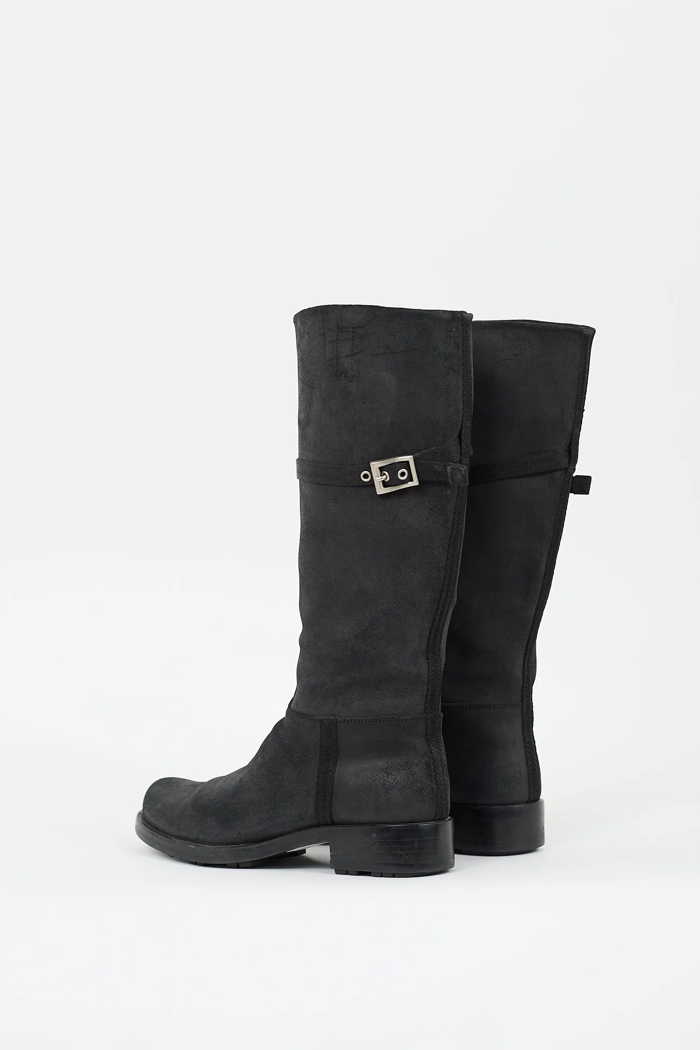 Black Aged Leather Buckle Boot