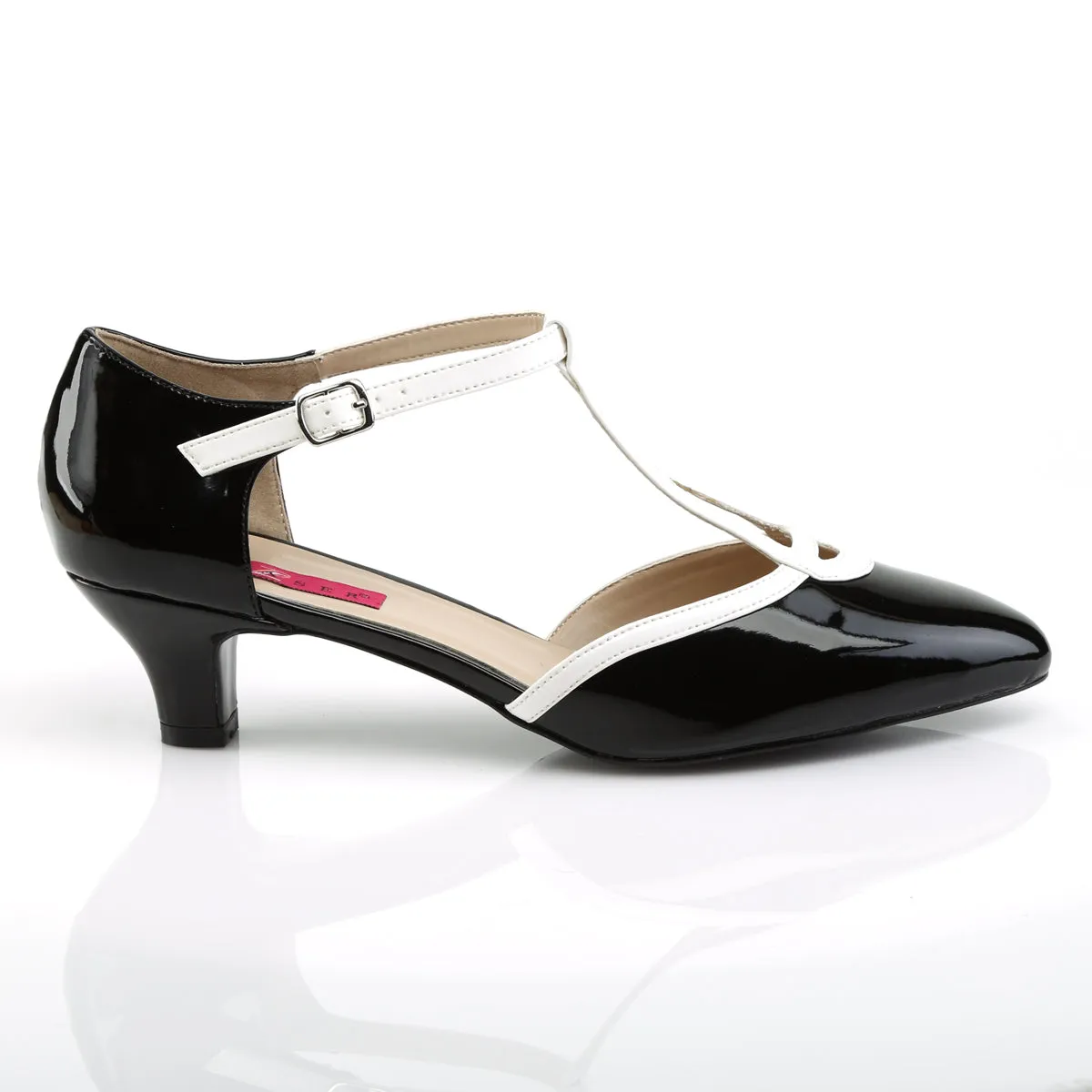 Black & White T-Strap Low Heels
