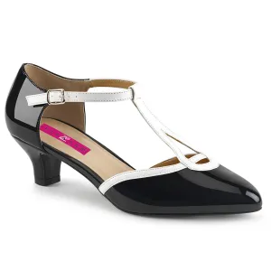 Black & White T-Strap Low Heels