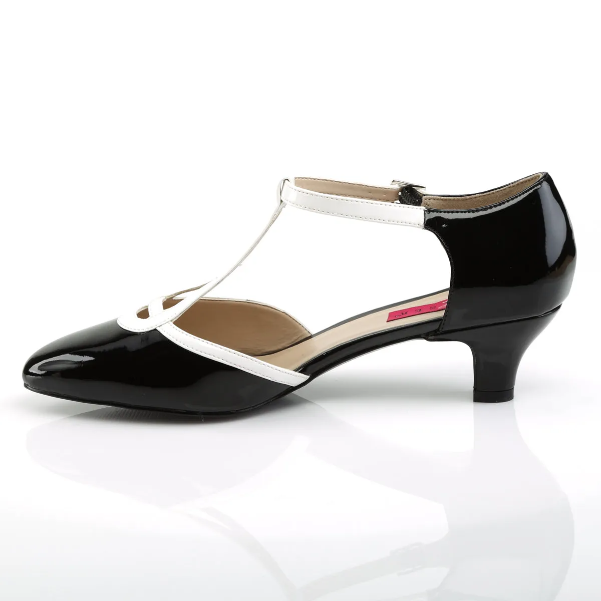 Black & White T-Strap Low Heels
