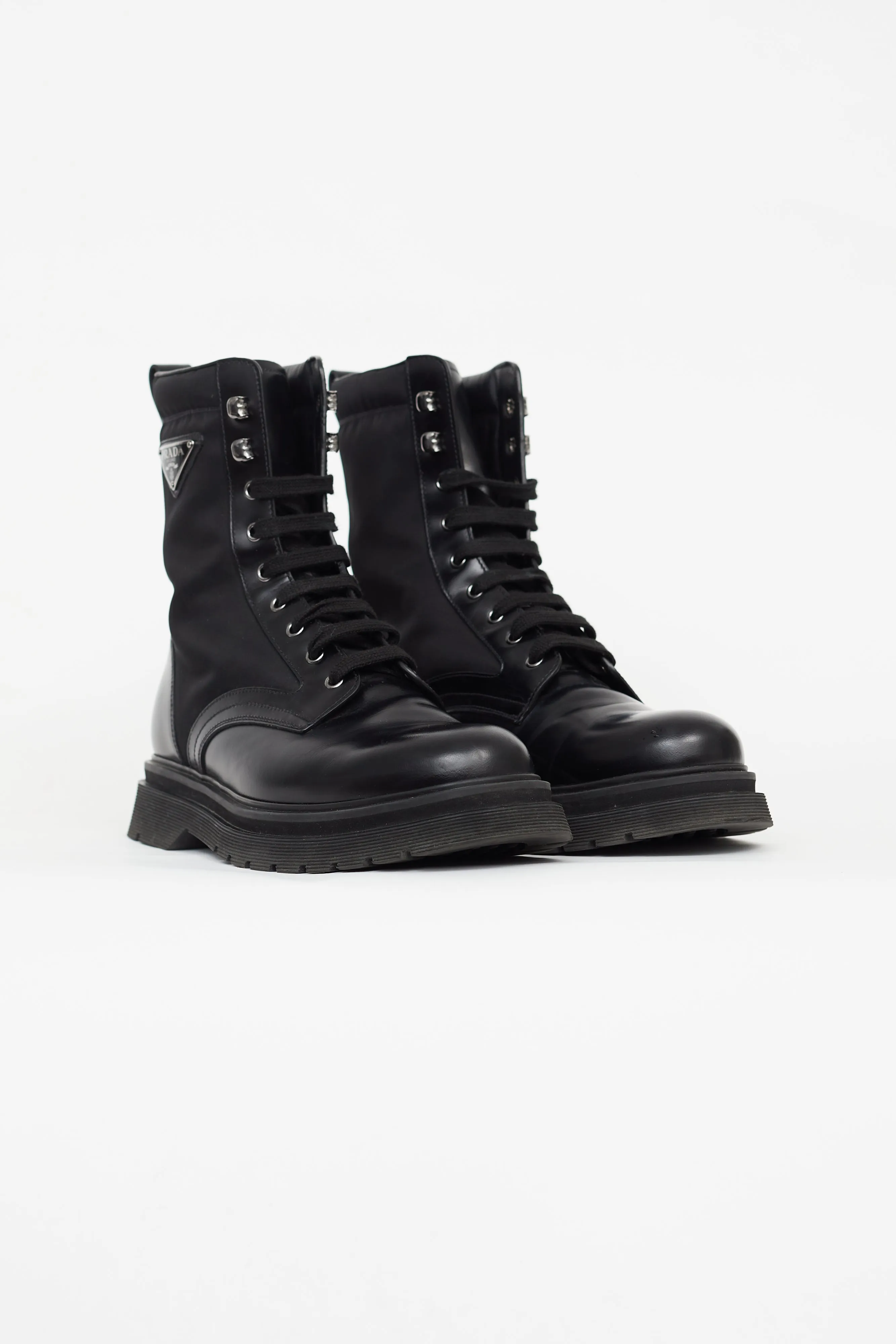 Black Brushed Rois Leather & Nylon Combat Boot