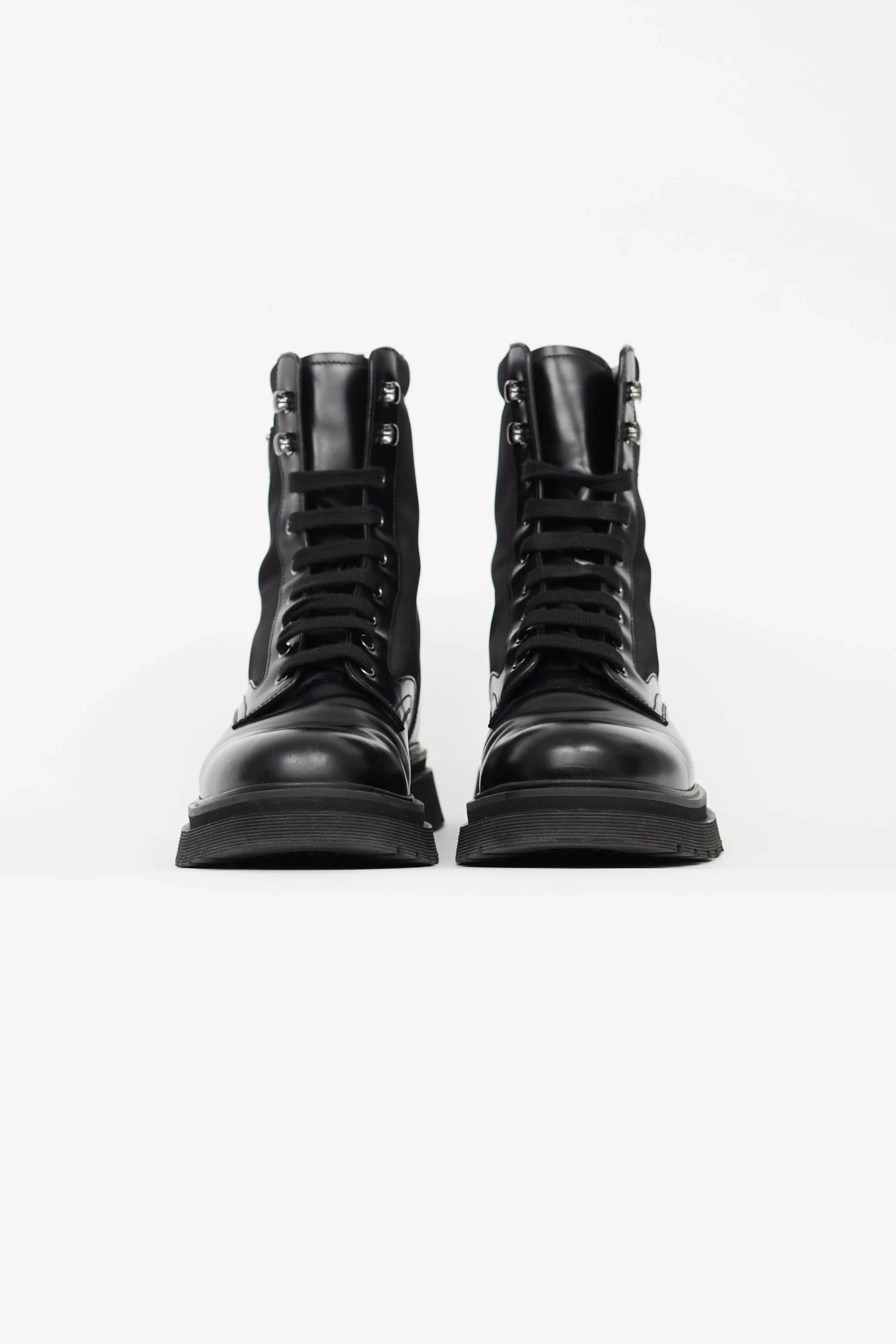 Black Brushed Rois Leather & Nylon Combat Boot