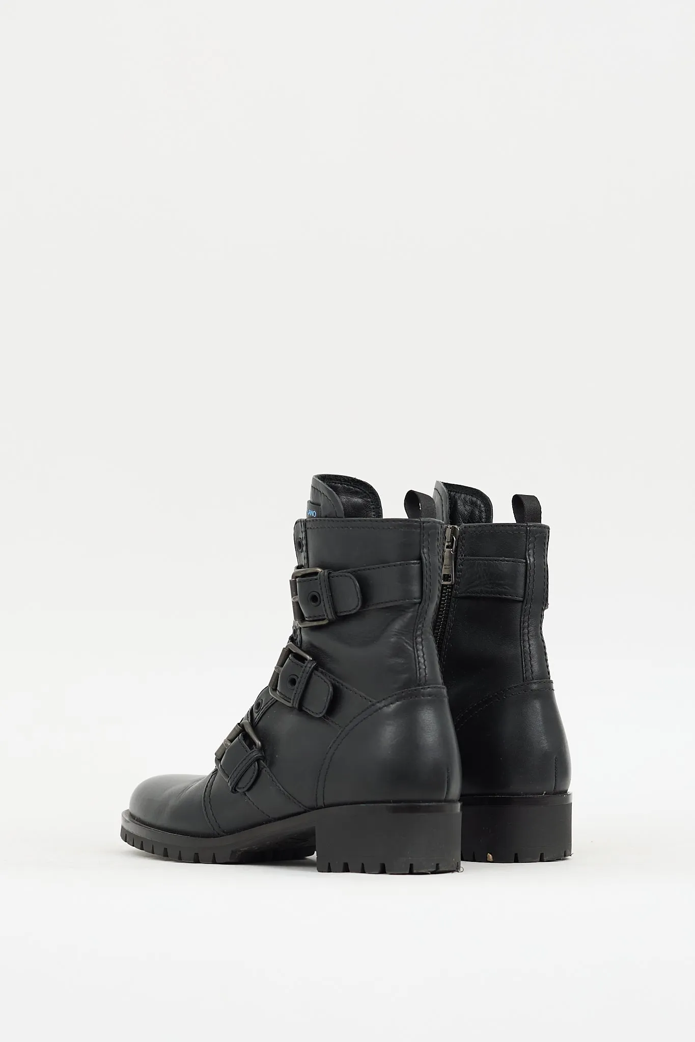 Black Leather Buckled Combat Boot