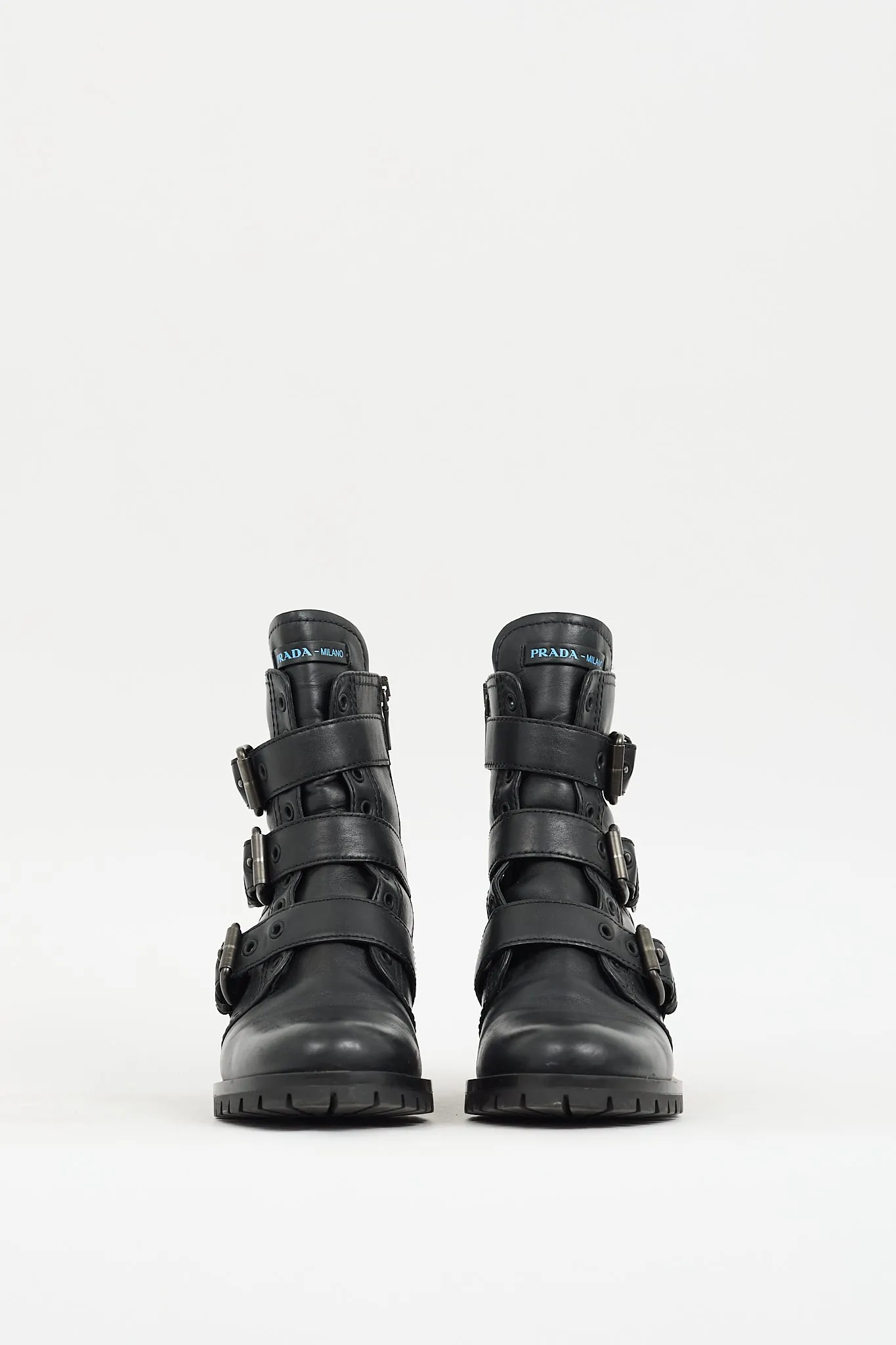 Black Leather Buckled Combat Boot