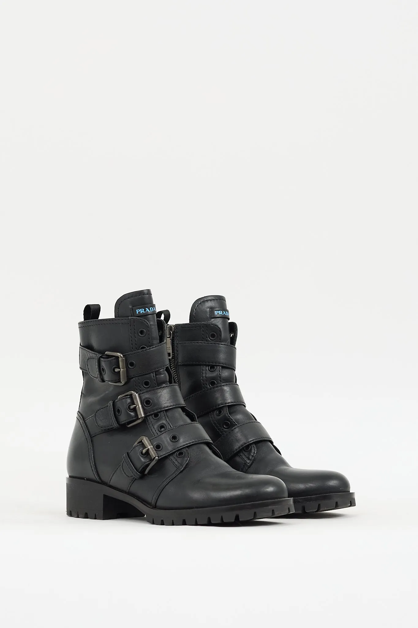 Black Leather Buckled Combat Boot