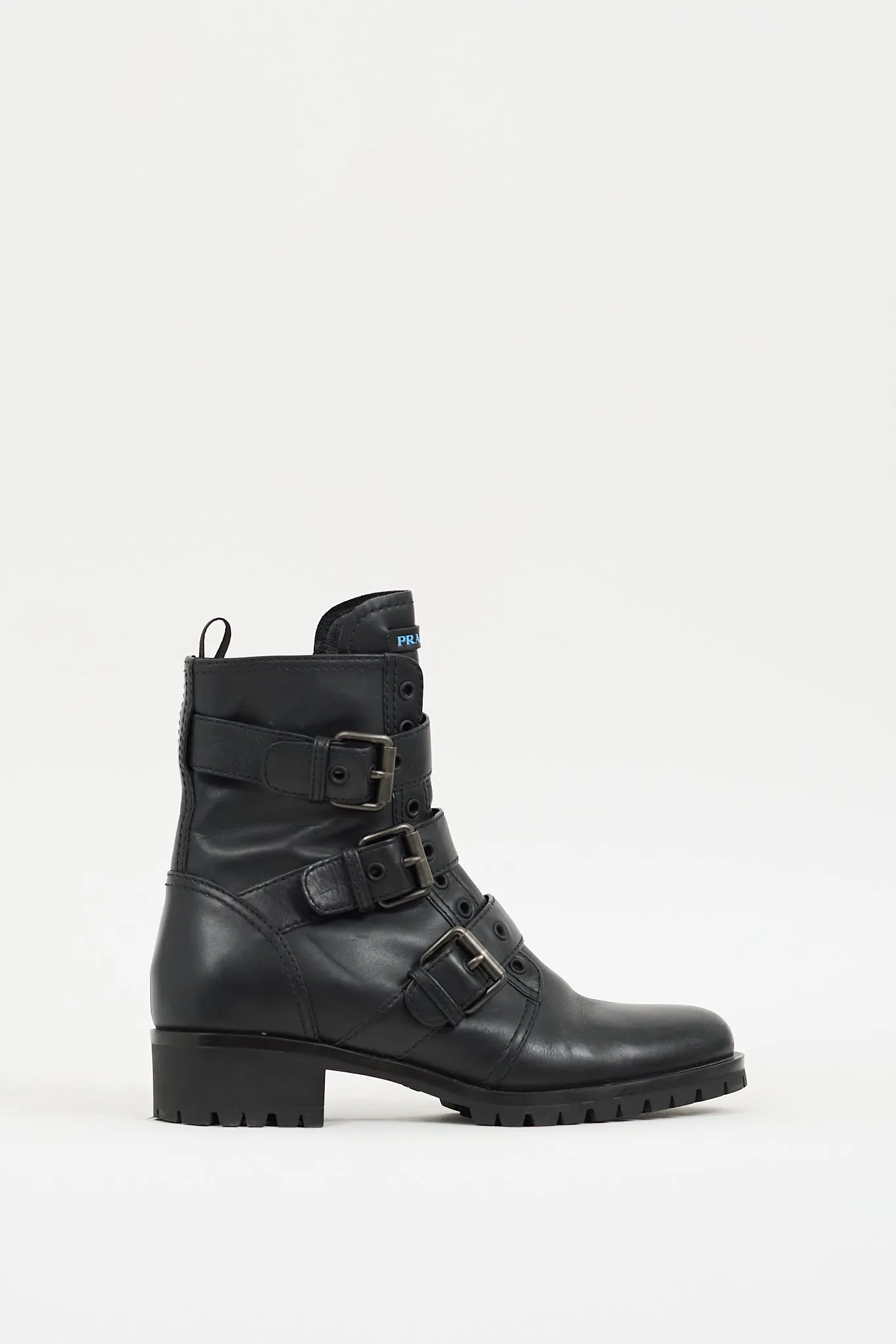 Black Leather Buckled Combat Boot