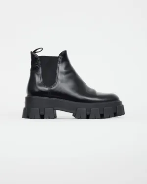 Black Leather Monolith Ankle Boot