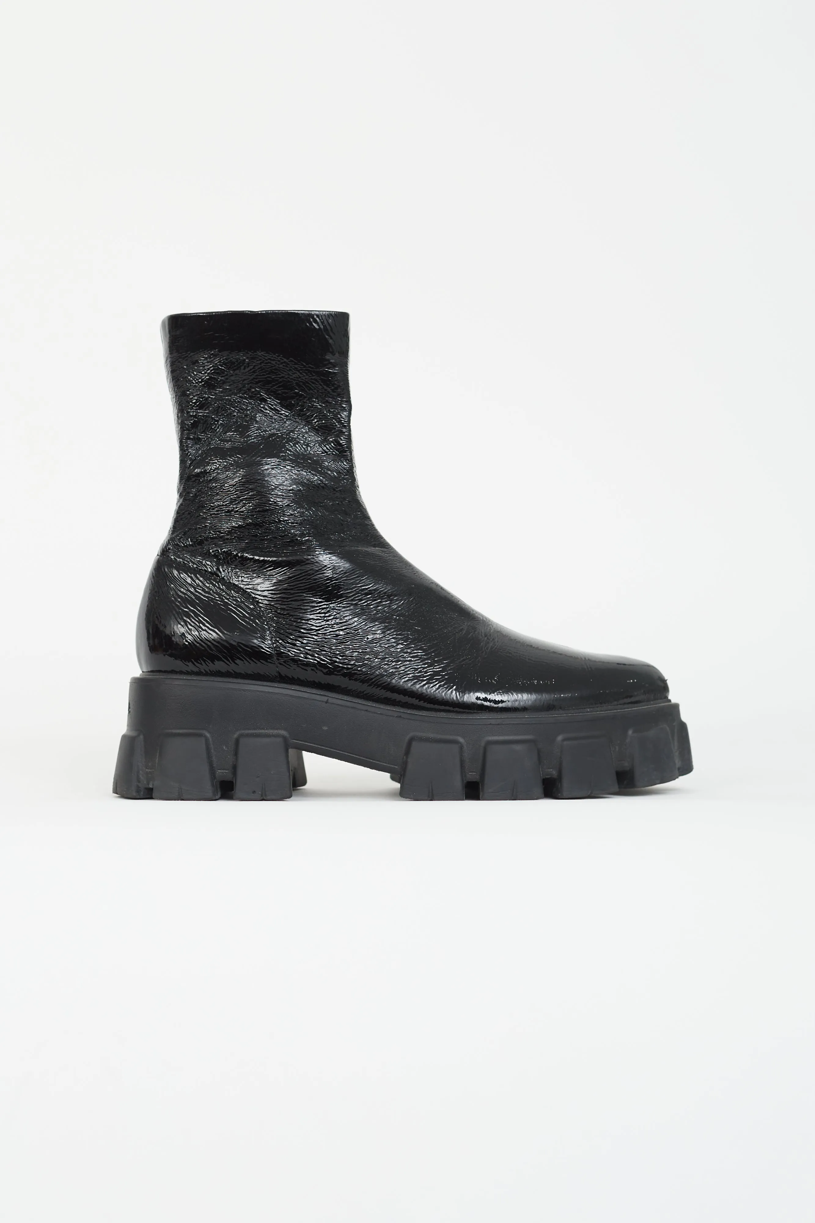 Black Patent Monolith Lug Sole Boot
