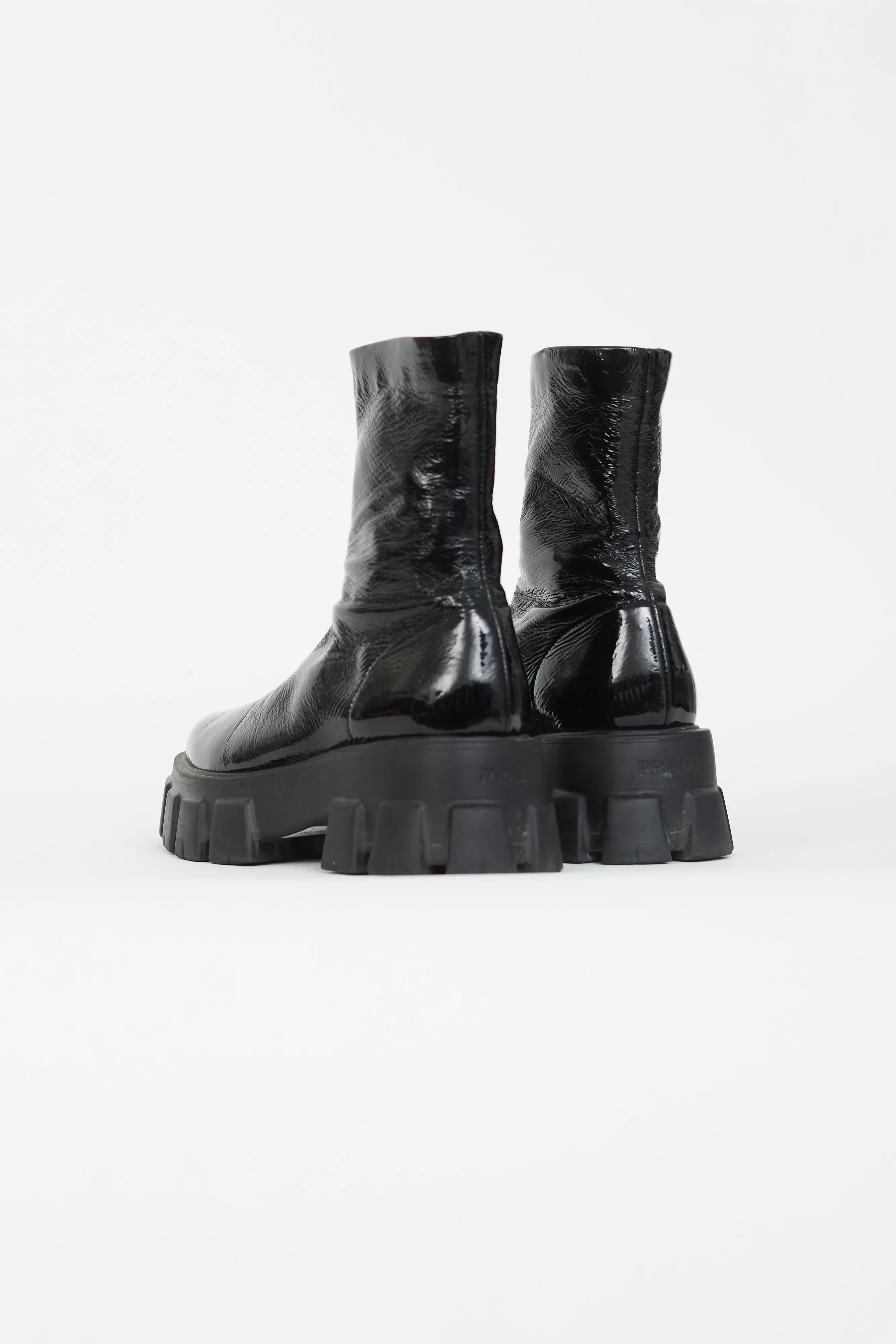 Black Patent Monolith Lug Sole Boot