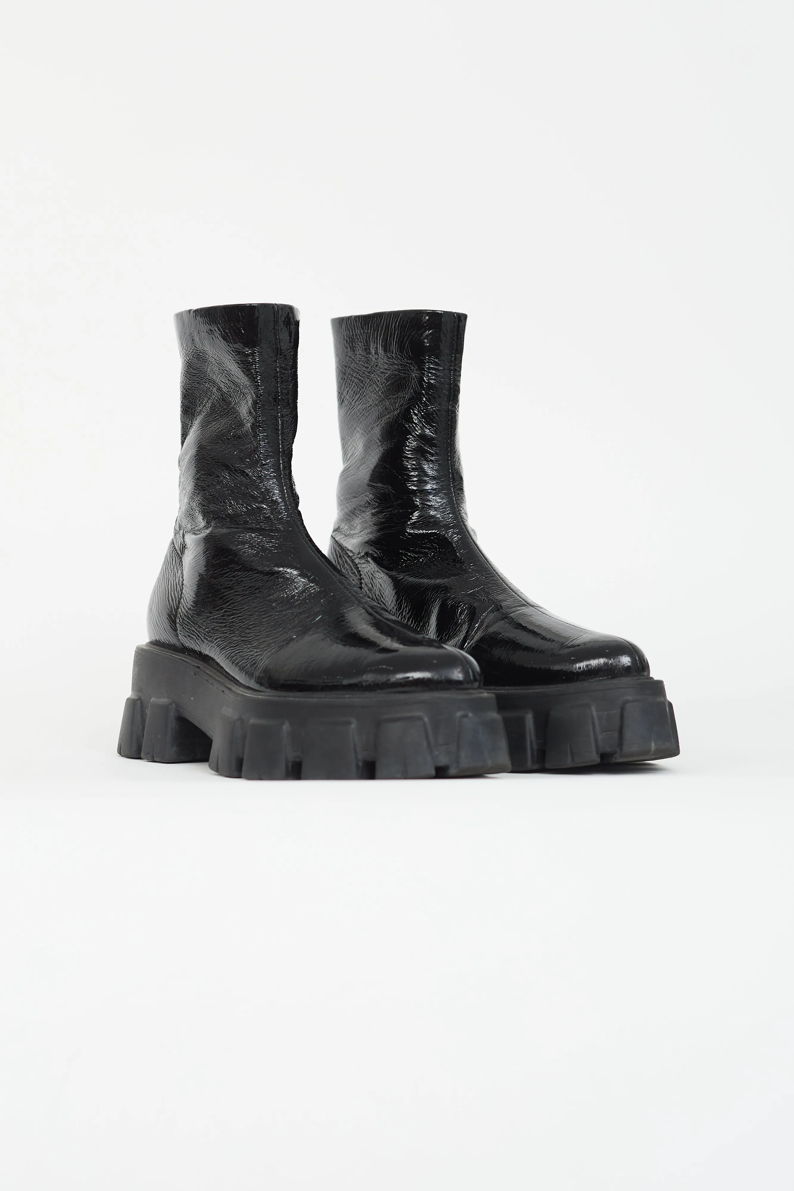 Black Patent Monolith Lug Sole Boot
