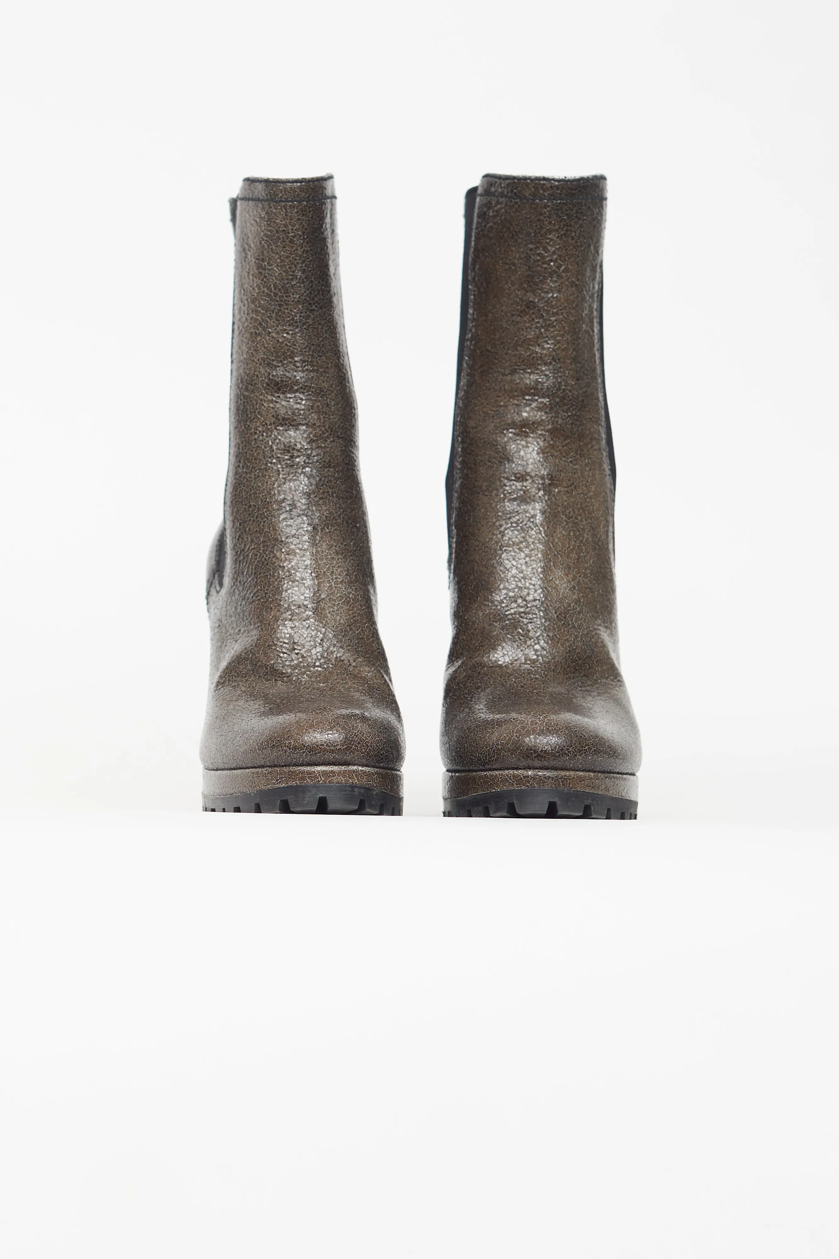 Brown Cracked Leather Ankle Boot