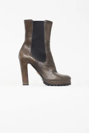 Brown Cracked Leather Ankle Boot