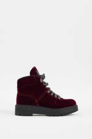 Burgundy Velvet Hiking Boot