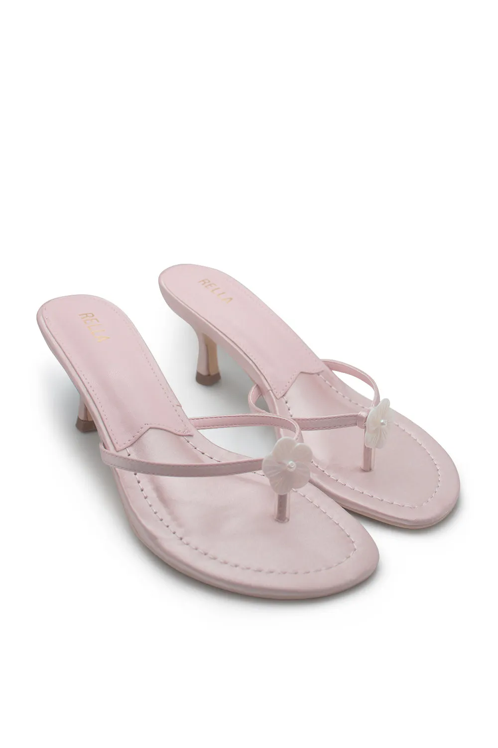 Clara Flower Heel - Pink Satin
