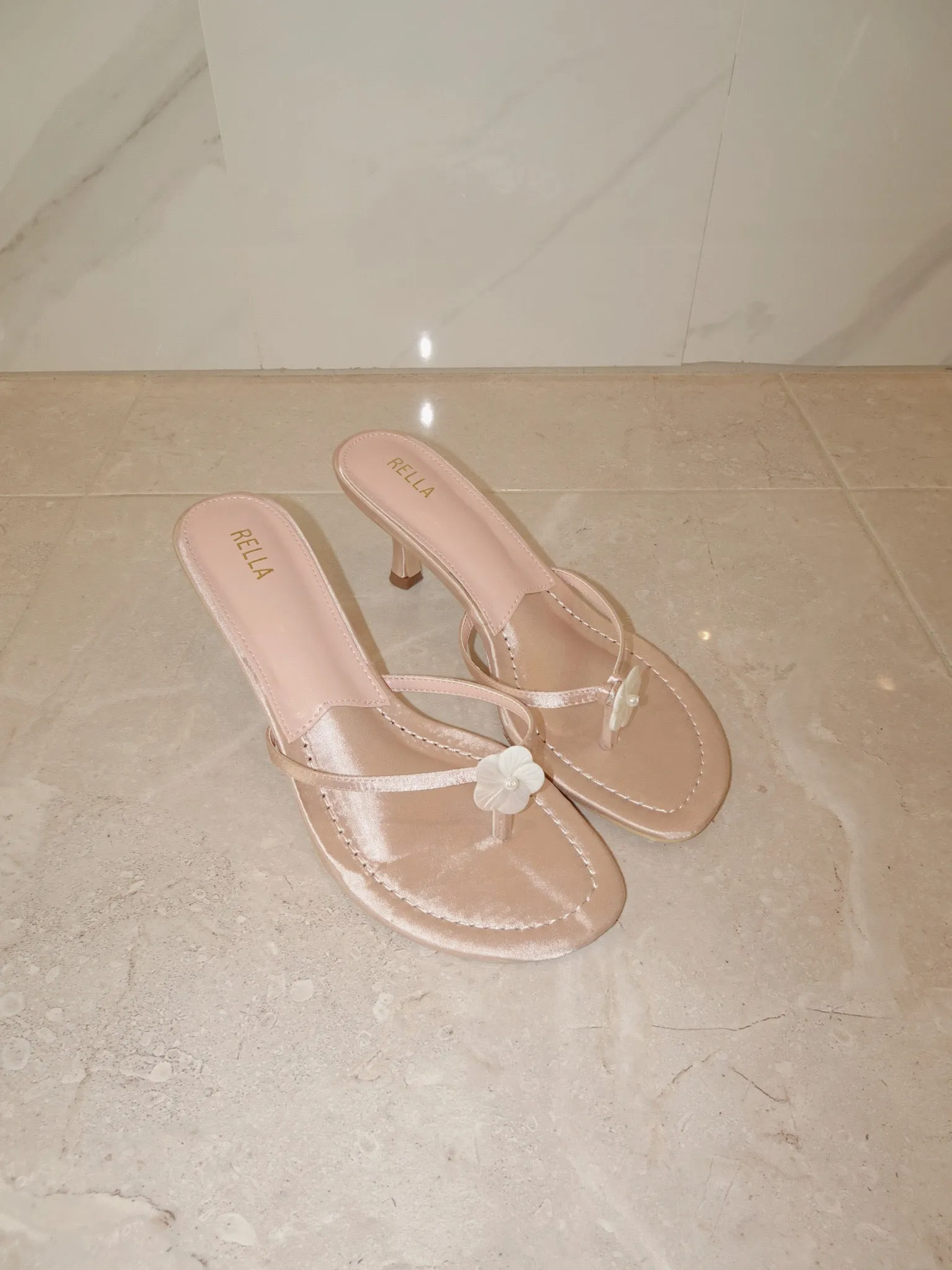 Clara Flower Heel - Pink Satin