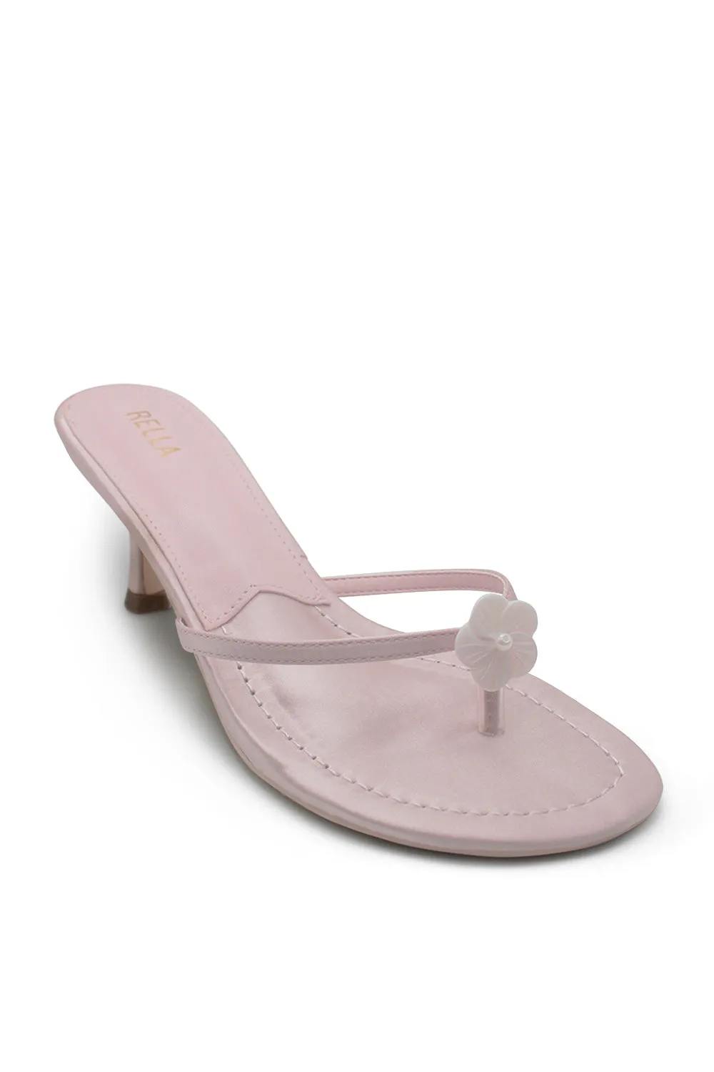 Clara Flower Heel - Pink Satin