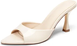 Coutgo Womens Heeled Mules Pointed Peep Toe High Heels Slip On Backless Mule Sandals Dress Shoes
