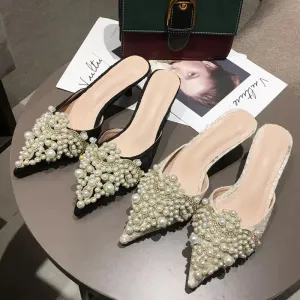 Crystal Pearl Slip On Mules