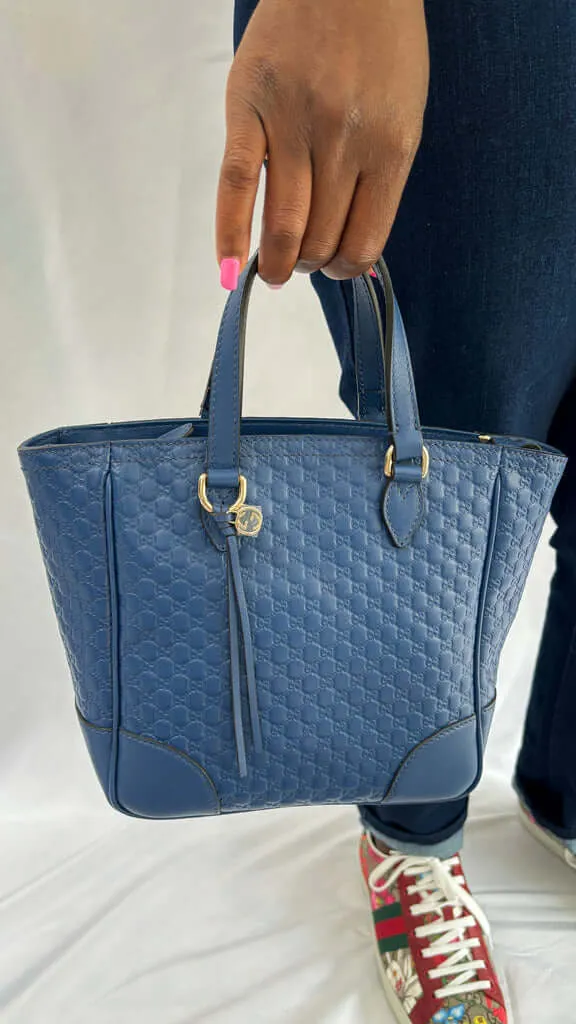 Gucci Blue Leather Tote Bag