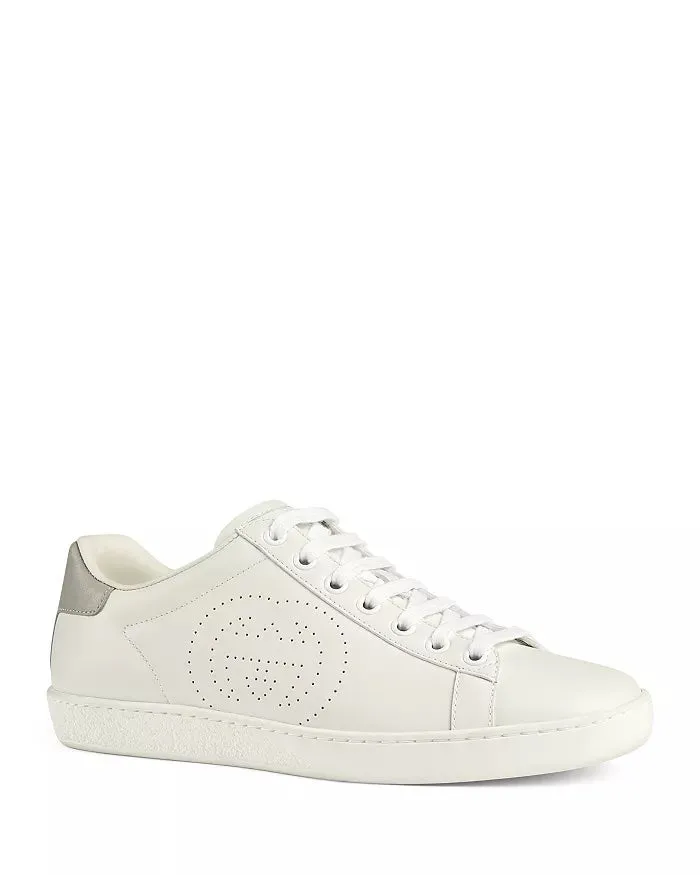 GUCCI PERFORATED INTERLOCKING G LEATHER ACE LOW-TOP SNEAKERS