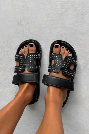 HARPER Studded Gladiator Strap Sandal - Black/Silver