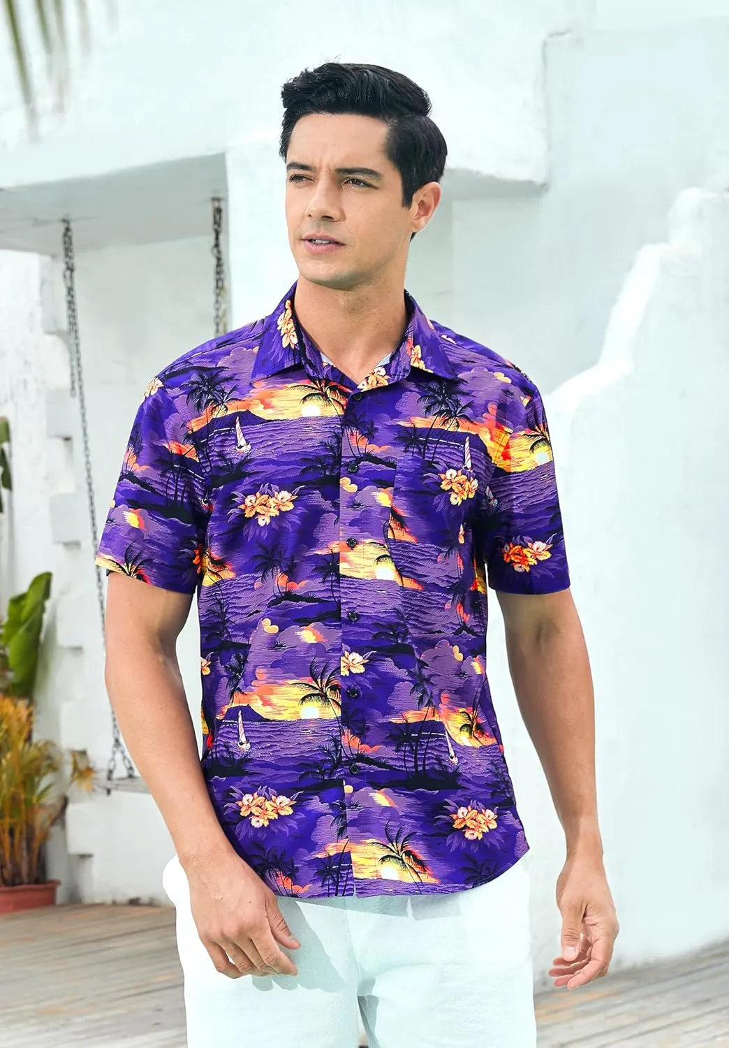 Hawaiian Shirt for Men Short Sleeve Button Down Shirt Men Casual Summer Tropical Beach Aloha Shirts for Men Hawaii Party