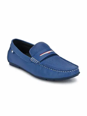 Hitz Men's Blue Leather Slip-On Casual Loafer Shoes