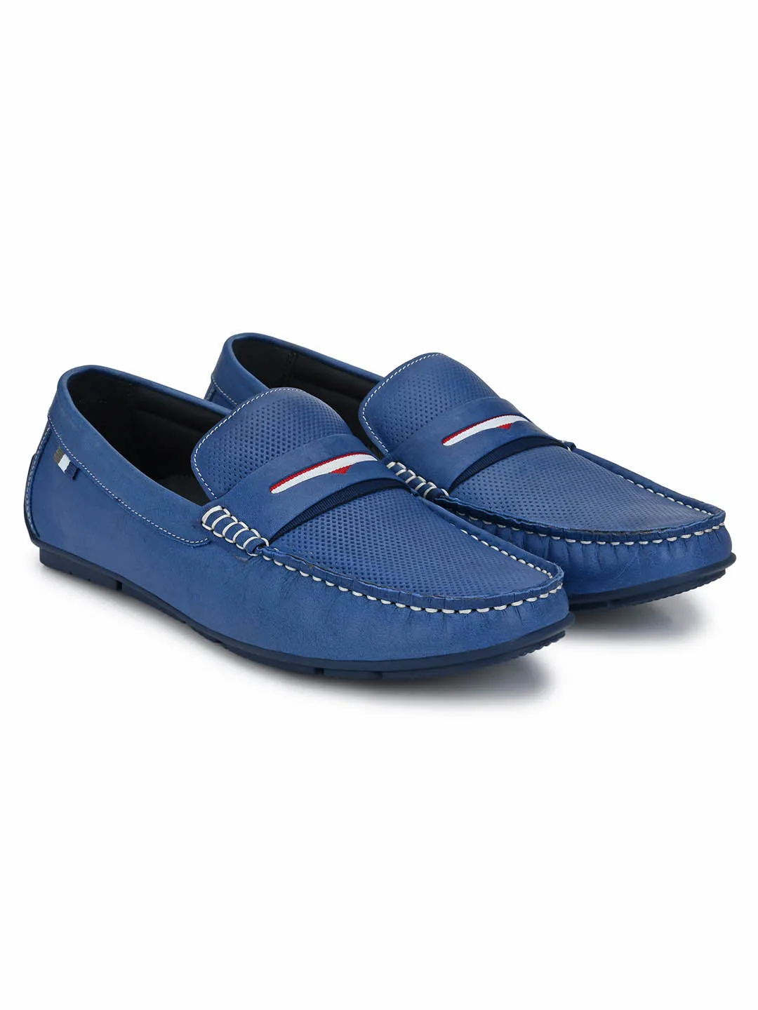 Hitz Men's Blue Leather Slip-On Casual Loafer Shoes