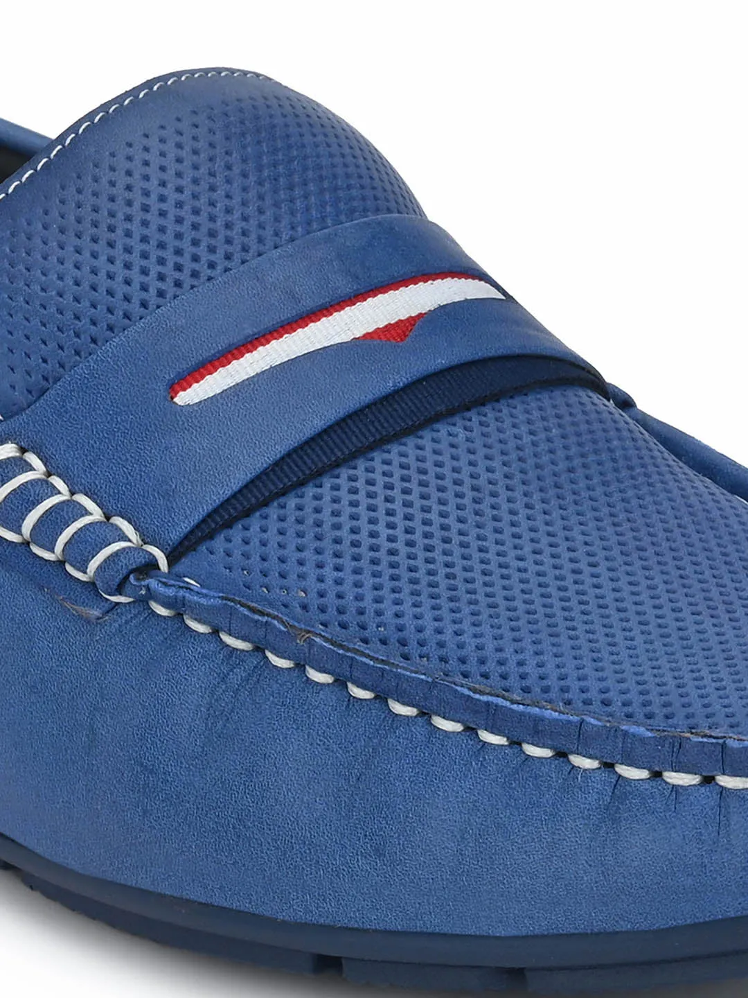Hitz Men's Blue Leather Slip-On Casual Loafer Shoes