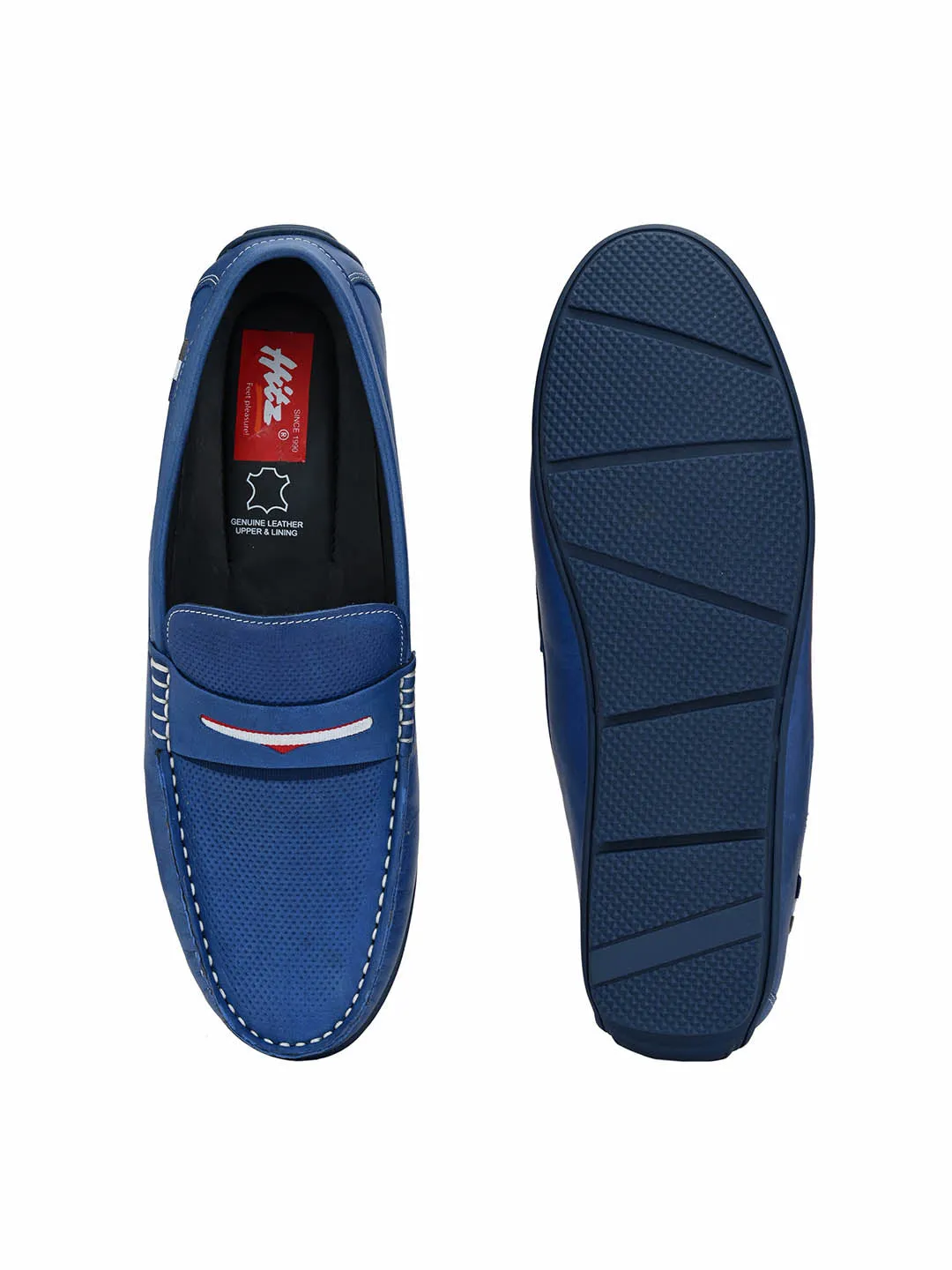 Hitz Men's Blue Leather Slip-On Casual Loafer Shoes