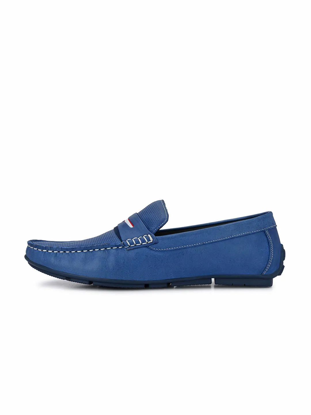 Hitz Men's Blue Leather Slip-On Casual Loafer Shoes