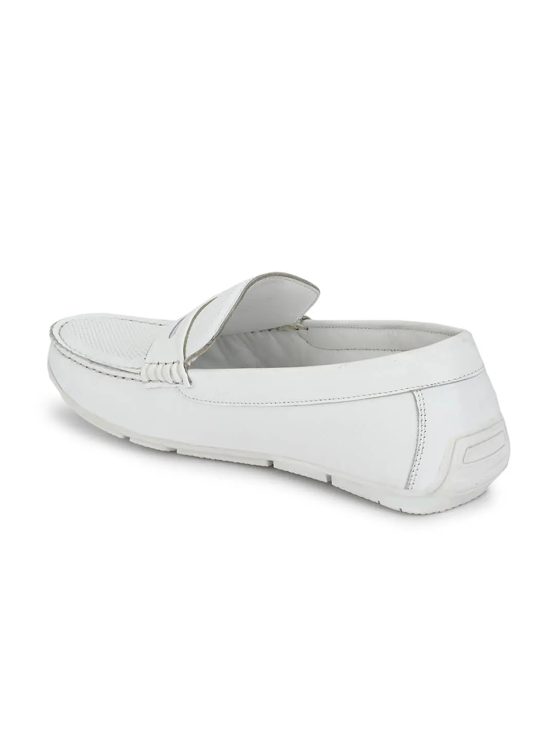 Hitz Men's White Leather Slip-On Casual Loafer Shoes