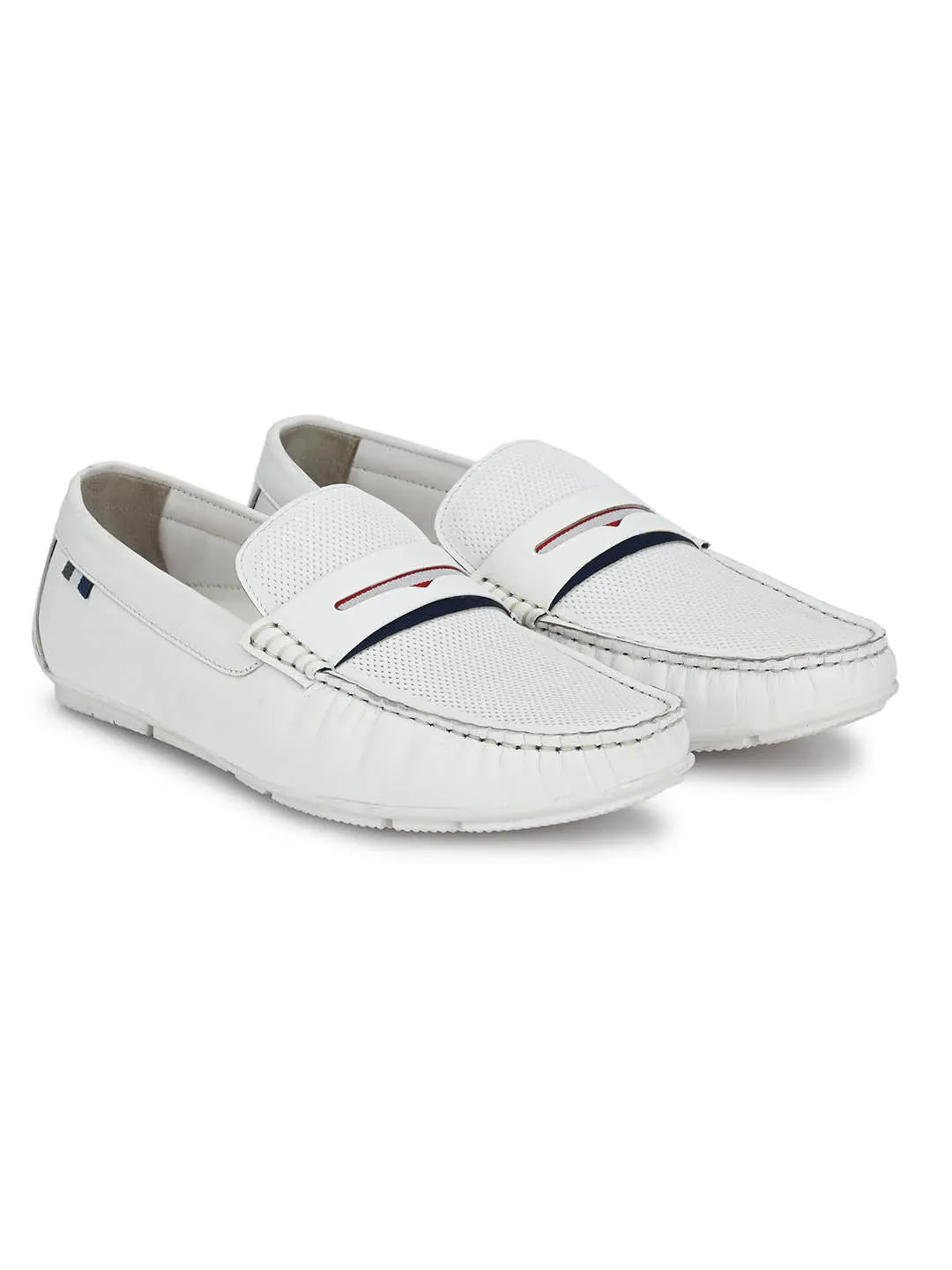 Hitz Men's White Leather Slip-On Casual Loafer Shoes