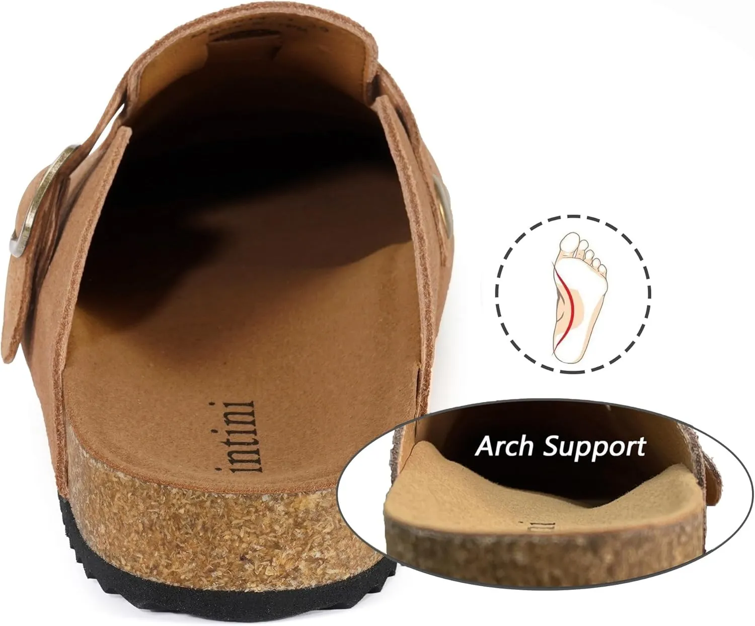 Intini Womens Suede Clogs Mens Leather Mules Cork Footbed Sandals with Arch Support