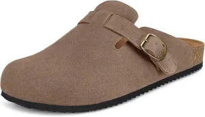 Intini Womens Suede Clogs Mens Leather Mules Cork Footbed Sandals with Arch Support