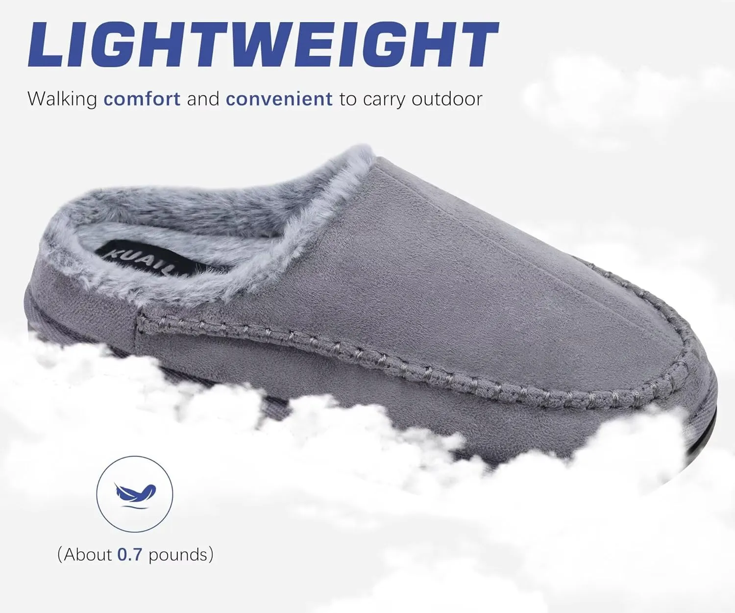 KuaiLu Mens Clog Slippers with Arch Support Suede Faux Fur Memory Foam Warm House Shoes Comfortable Slip-on Mans Bedroom Indoor Outdoor Slippers Rubber Sole Size 7-16