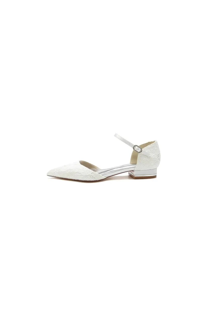 Lace One-strap Buckle Pointed Toe Mules