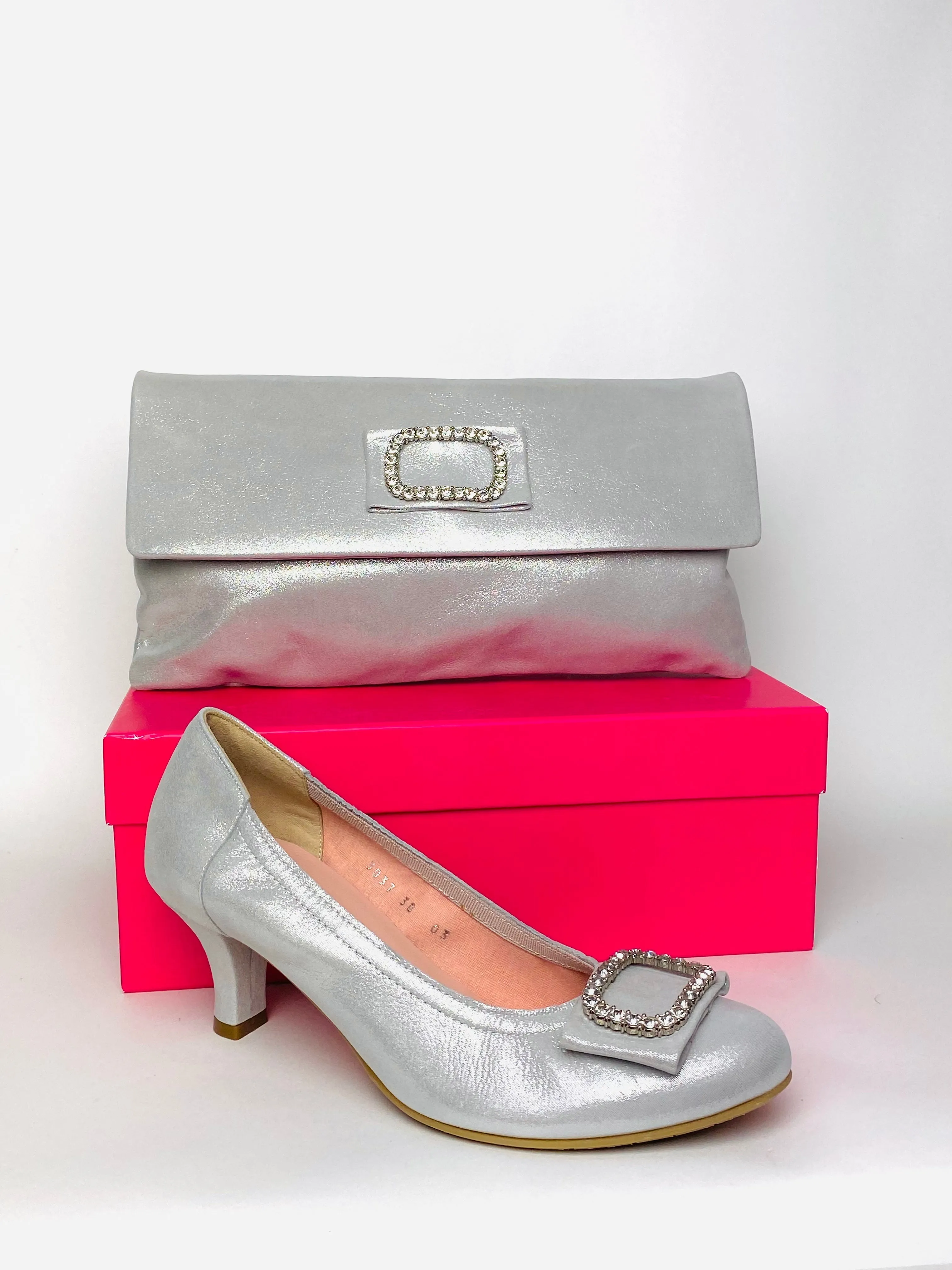 Le Babe - 3037 Silver Diamonte Kitten Heel*