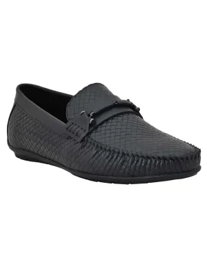 Men Black Basket Weave Textured Loafers