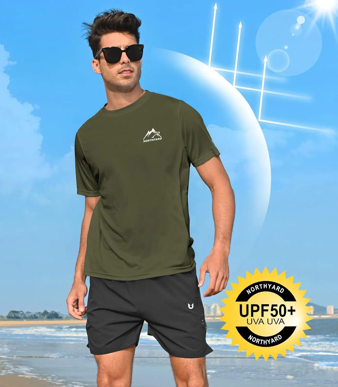 NORTHYARD Men's UPF 50  Sun Protection Shirts Swim SPF UV Quick Dry Short Sleeve T-Shirts for Athletic Fishing Rash Guard
