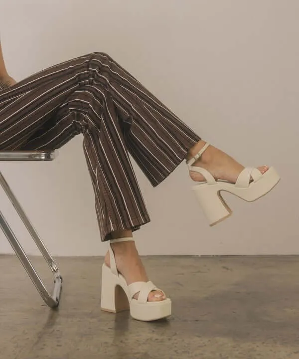Oasis Society Norah - Beige Brown Chunky Platform Heels Sandals