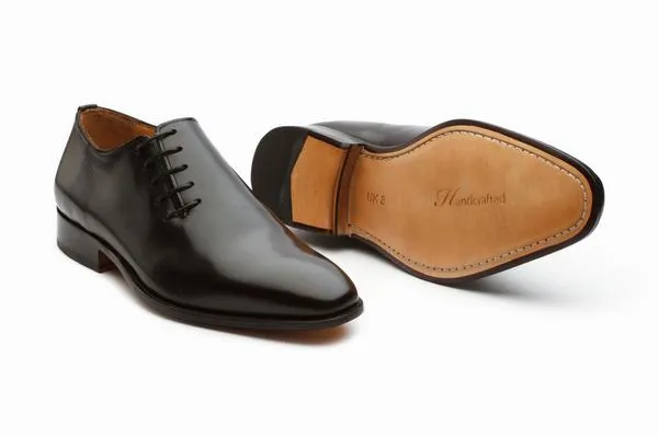 Plain Wholecut Oxford - Black (with side lacing)