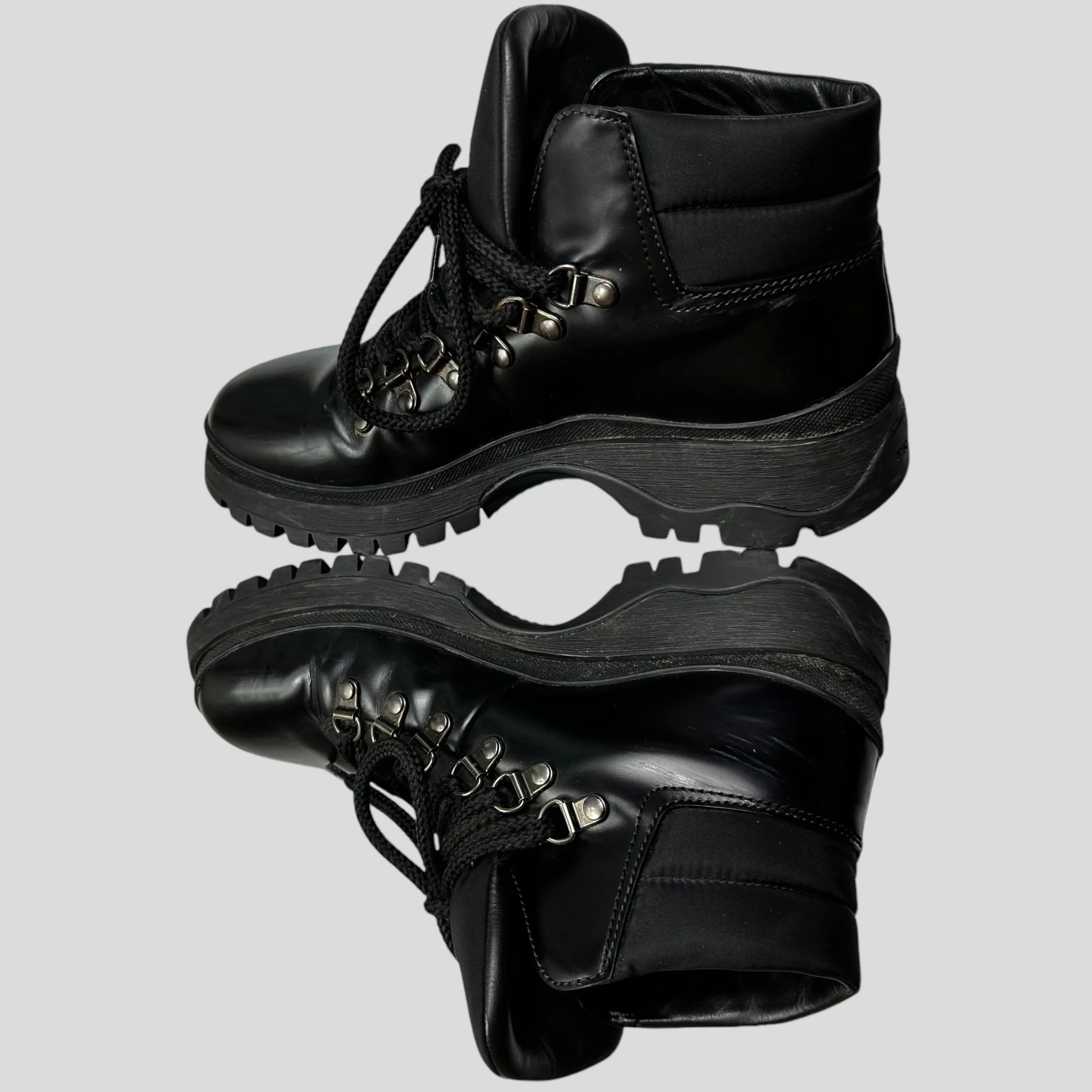 Prada Milano 90’s Leather   Nylon Combat Boots - UK4