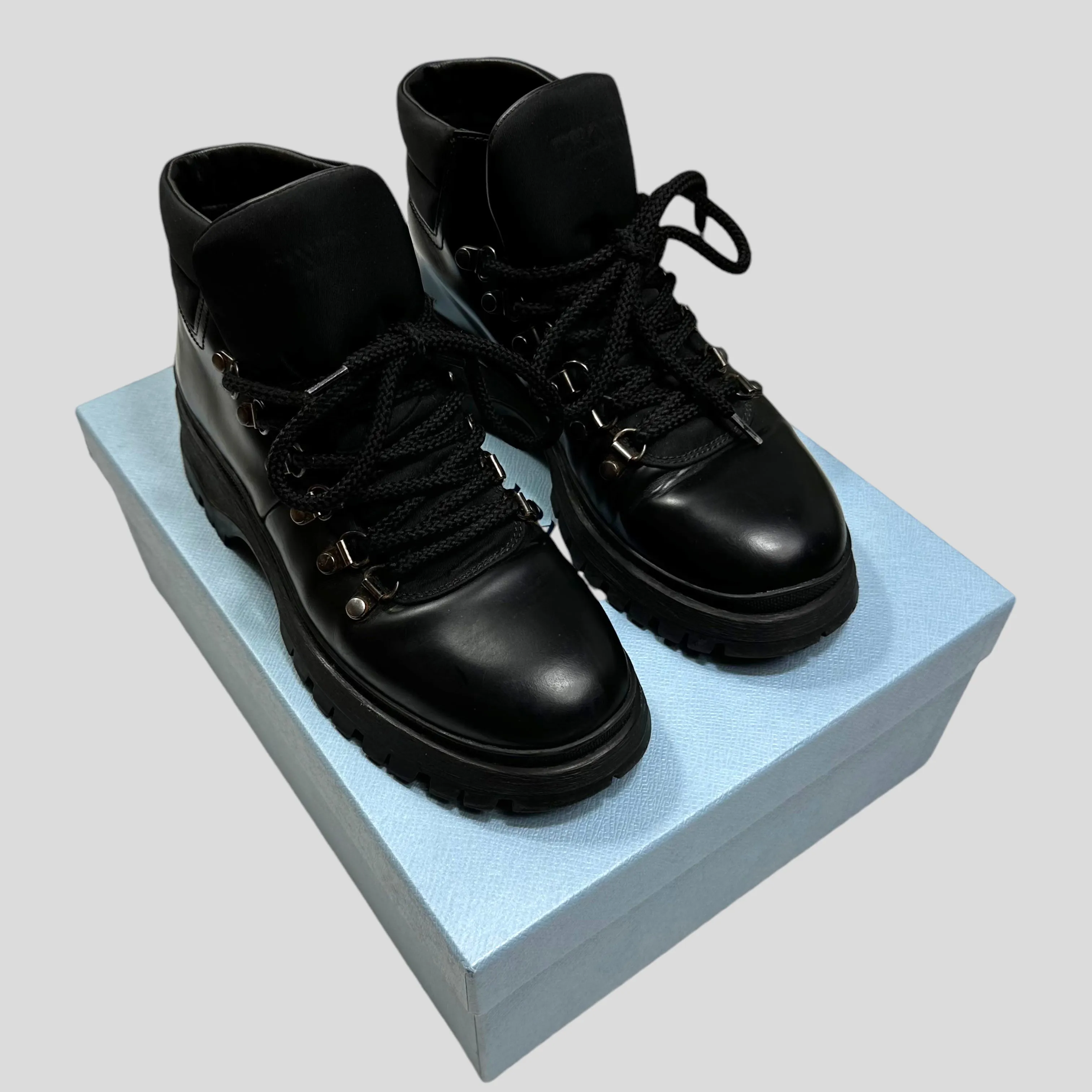 Prada Milano 90’s Leather   Nylon Combat Boots - UK4