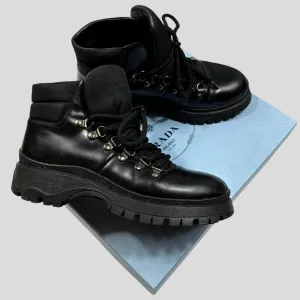 Prada Milano 90’s Leather   Nylon Combat Boots - UK4