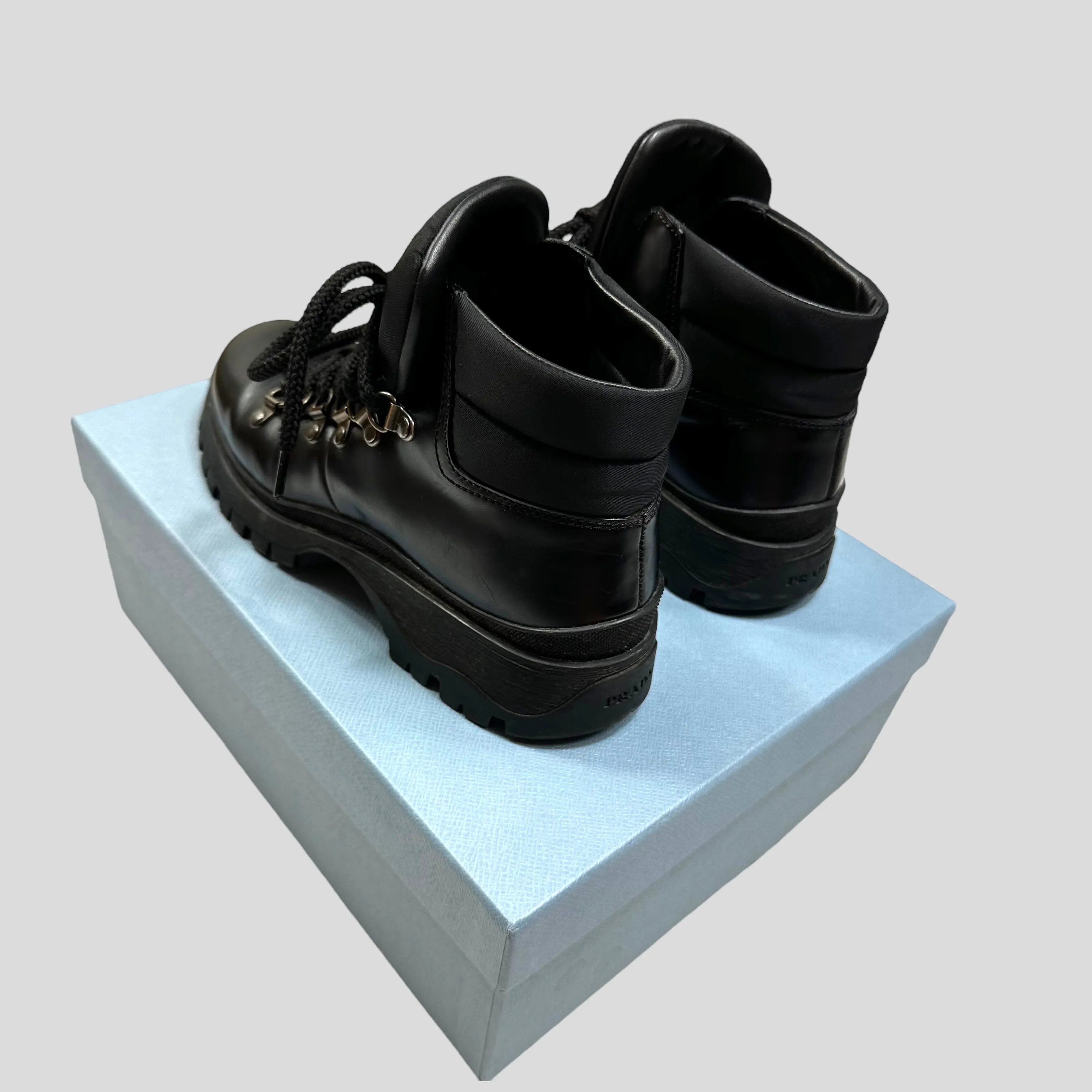 Prada Milano 90’s Leather   Nylon Combat Boots - UK4