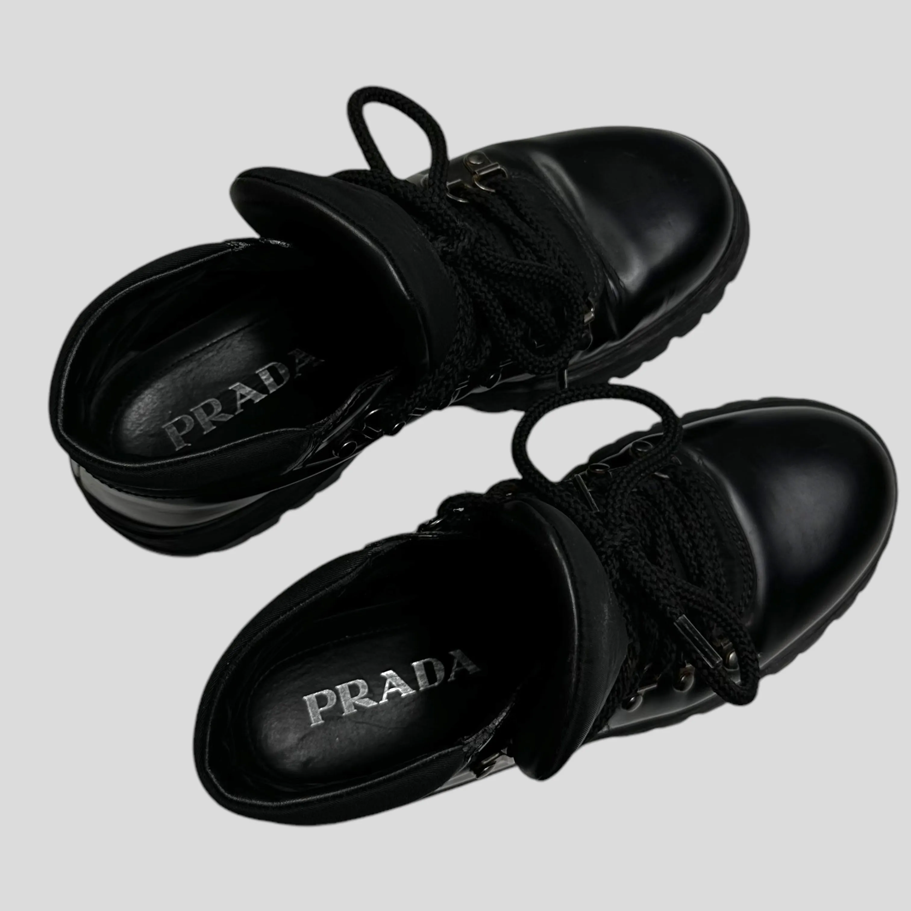 Prada Milano 90’s Leather   Nylon Combat Boots - UK4