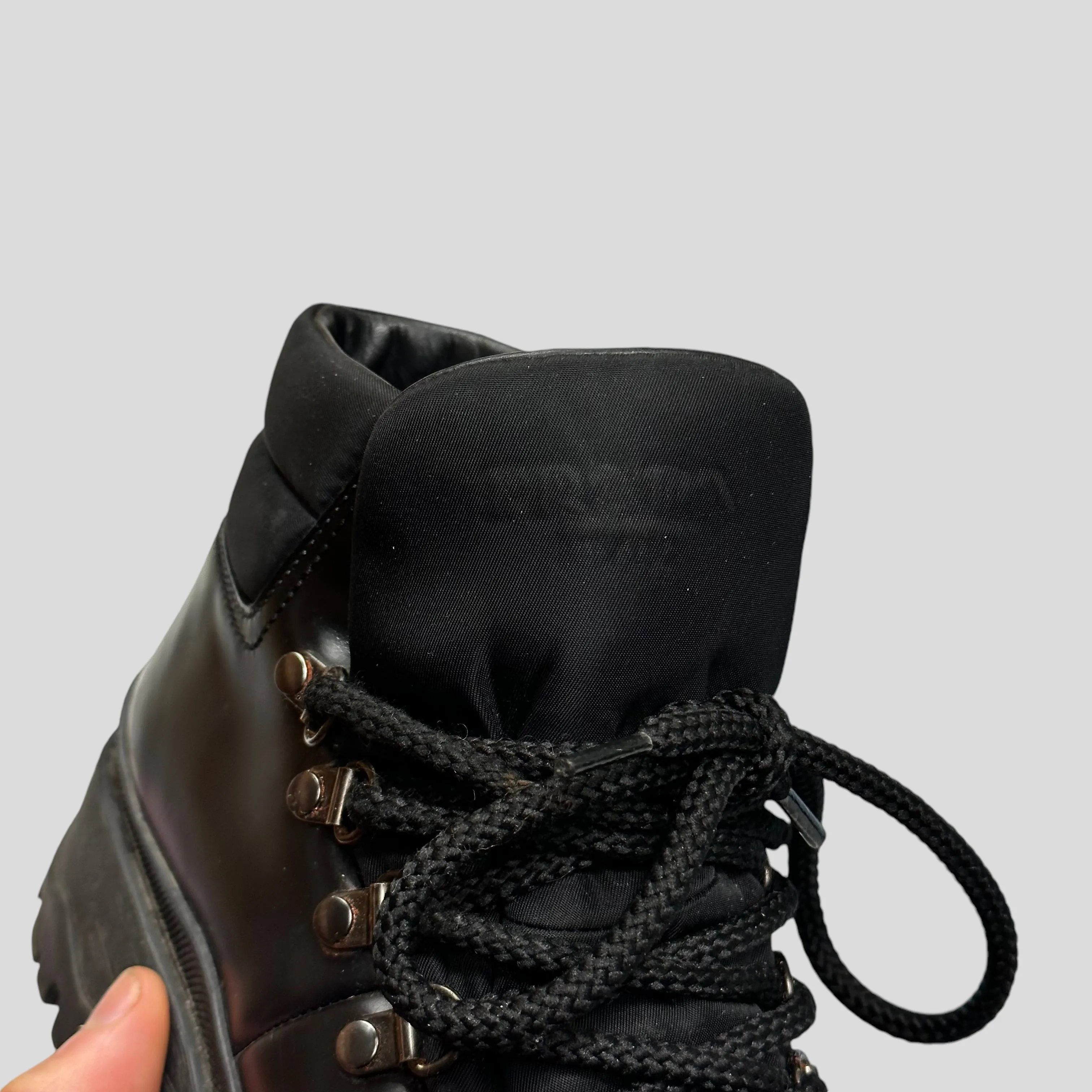 Prada Milano 90’s Leather   Nylon Combat Boots - UK4