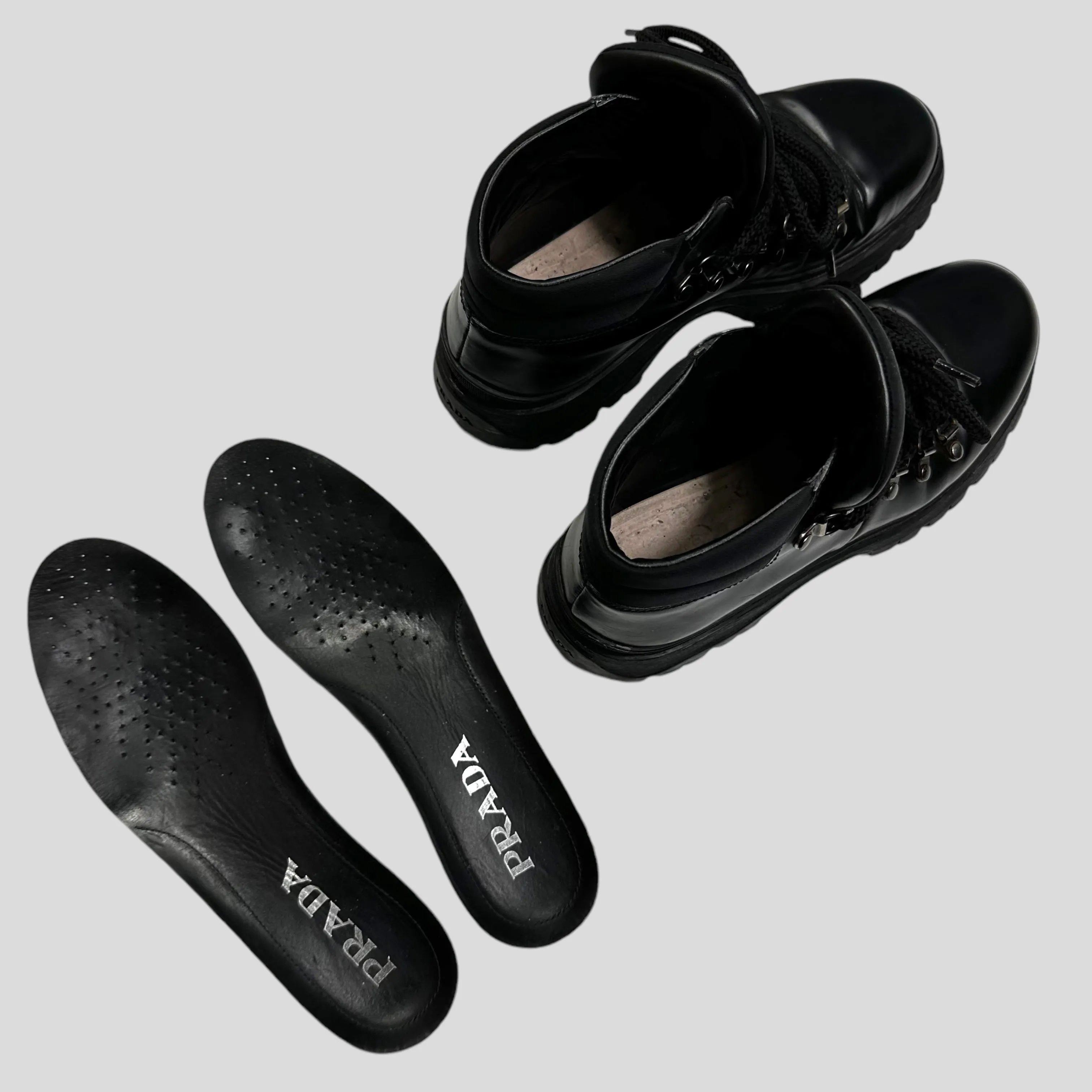 Prada Milano 90’s Leather   Nylon Combat Boots - UK4